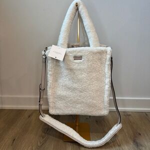 Kate Spade Sam Fluffy Medium Crossbody Tote Antique Ivory Faux Fur W/ Duster NWT